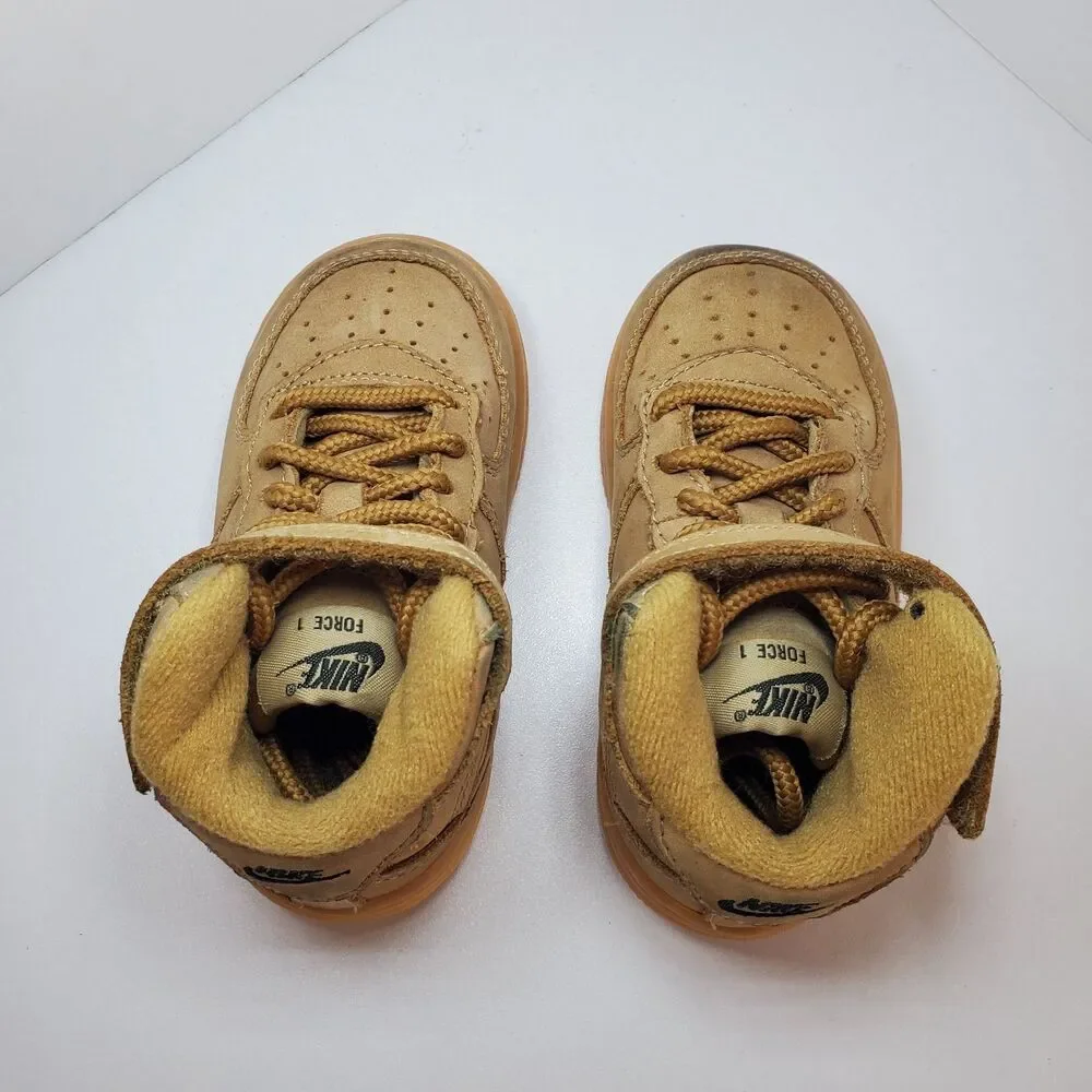NIKE AIR FORCE ONE Kids 2017 Khaki/Tan Hi-Top Sneakers Sz 6C (Baby 16-24 Months)